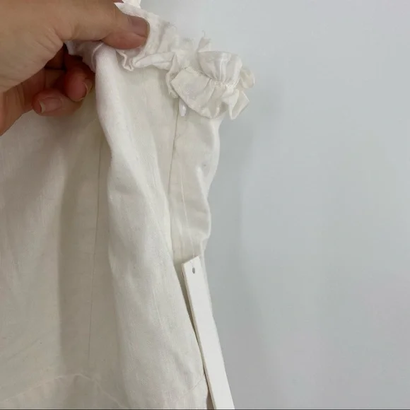 Aqua NWT Ruffled Strap Mini Dress Sleeveless Smocked Linen Blend White Large New - Picture 8 of 13